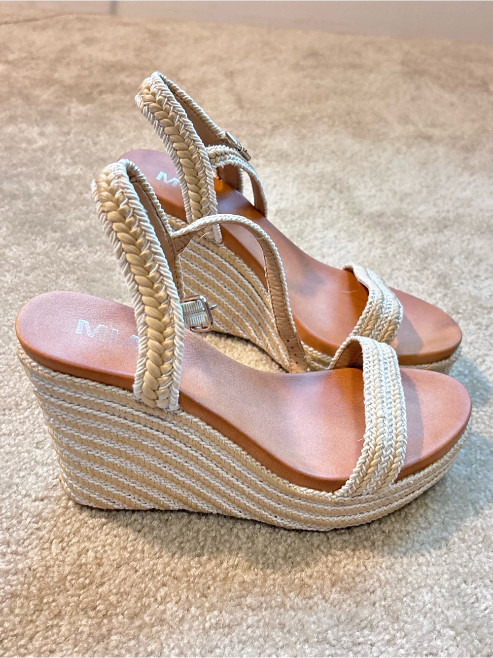 MIA Cream Braided Espadrille Wedge Sandals